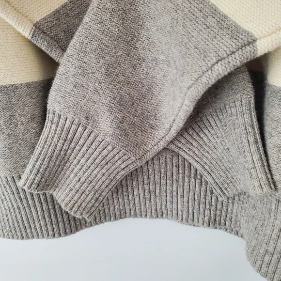 JACK SPADE Men MED Cream Gray Wide Stripe Sweater Wool Blend Crew Preppy Neutral